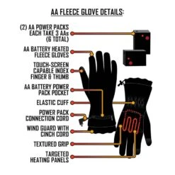 Unisex Black AA Battery Heated Fleece Gloves -Work Gloves Shop actionheat heated gloves ah fgv aa 01 76 1000