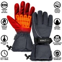 Women's 1-Size Grey AA Heated Snow Gloves -Work Gloves Shop actionheat heated gloves ah gv aa 1 w g 1f 1000