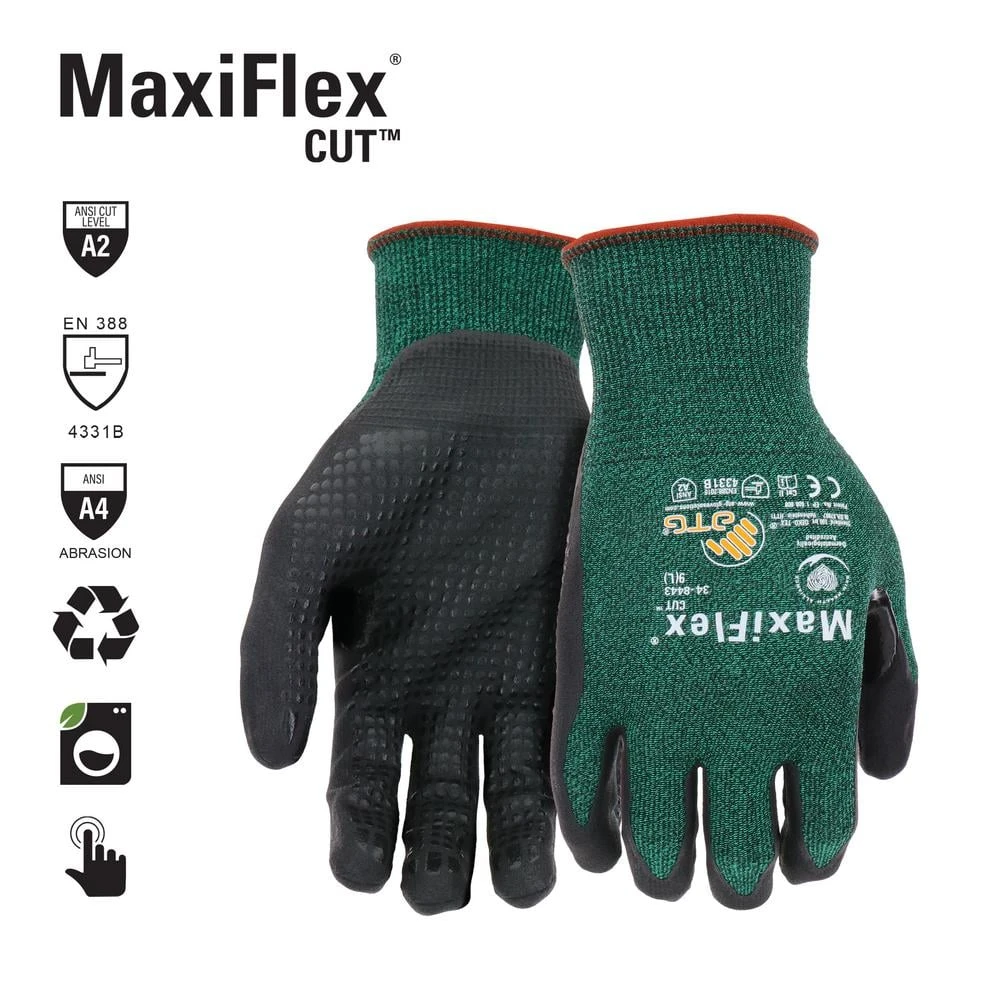 MaxiFlex Cut Men's Large Green ANSI 2 Abrasion Resistant Nitrile-Coated Work Gloves 4 MaxiFlex Cut Men's Large Green ANSI 2 Abrasion Resistant Nitrile-Coated Work Gloves - Image 2