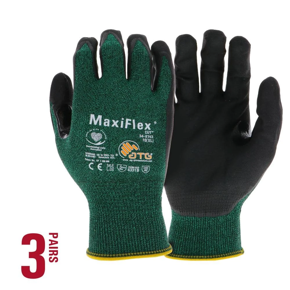 MaxiFlex Cut Men's Large Green ANSI 2-Premium Nitrile-Coated Outdoor And Work Gloves With Touchscreen (3-Pack) 3 MaxiFlex Cut Men's Large Green ANSI 2-Premium Nitrile-Coated Outdoor And Work Gloves With Touchscreen (3-Pack)