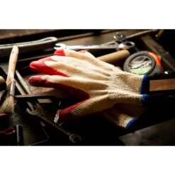 String Knit Palm Latex Dipped Red Large Gloves (10-Pair) -Work Gloves Shop g f products work gloves 3106 10 76 1000