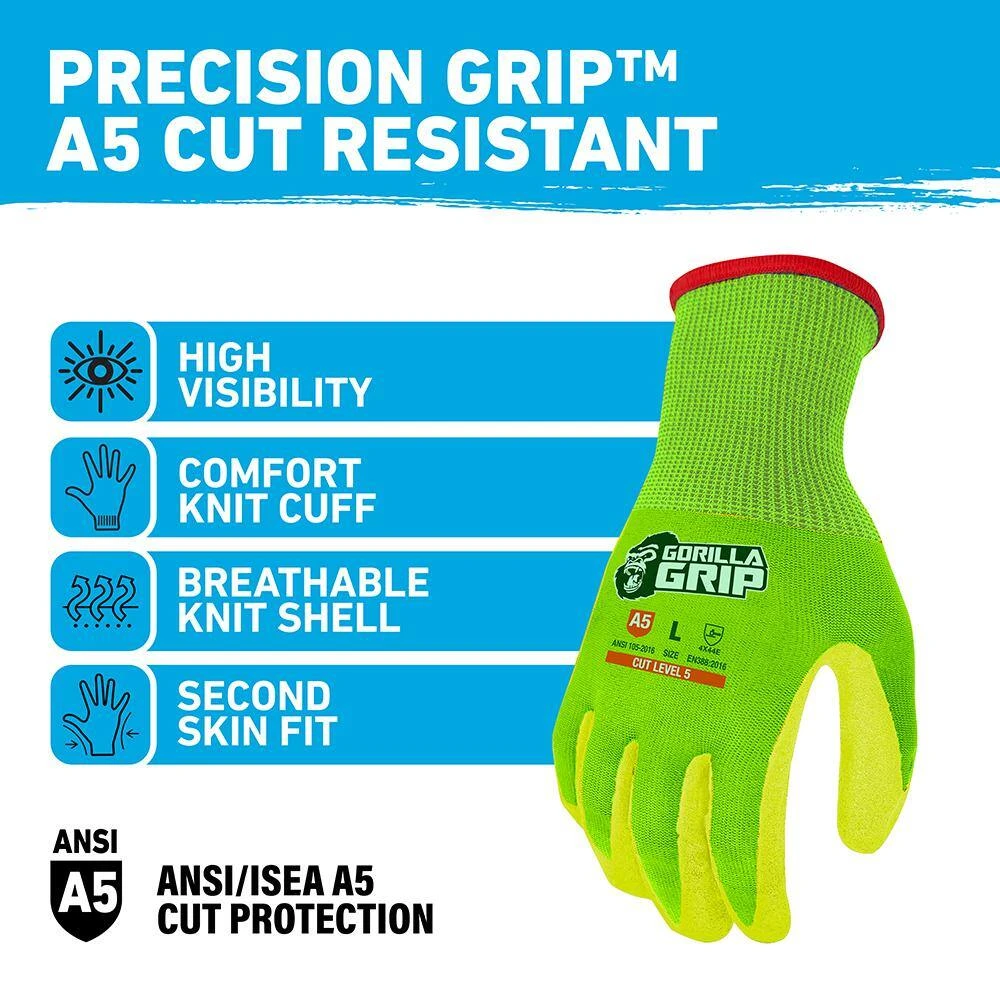 Large Precision Grip ANSI A5 Cut Hi-Vis Resistant Work Gloves 4 Large Precision Grip ANSI A5 Cut Hi-Vis Resistant Work Gloves - Image 2