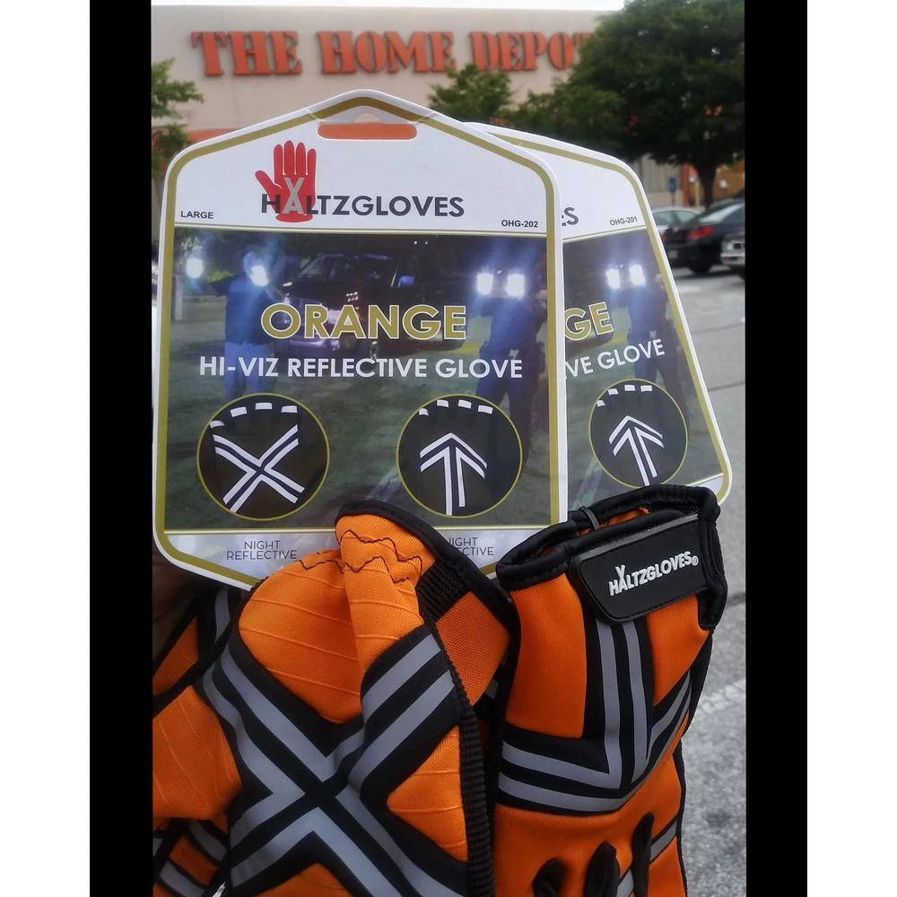 Large Orange Reflective Polyester Industrial Safety Gloves 4 Large Orange Reflective Polyester Industrial Safety Gloves - Image 2